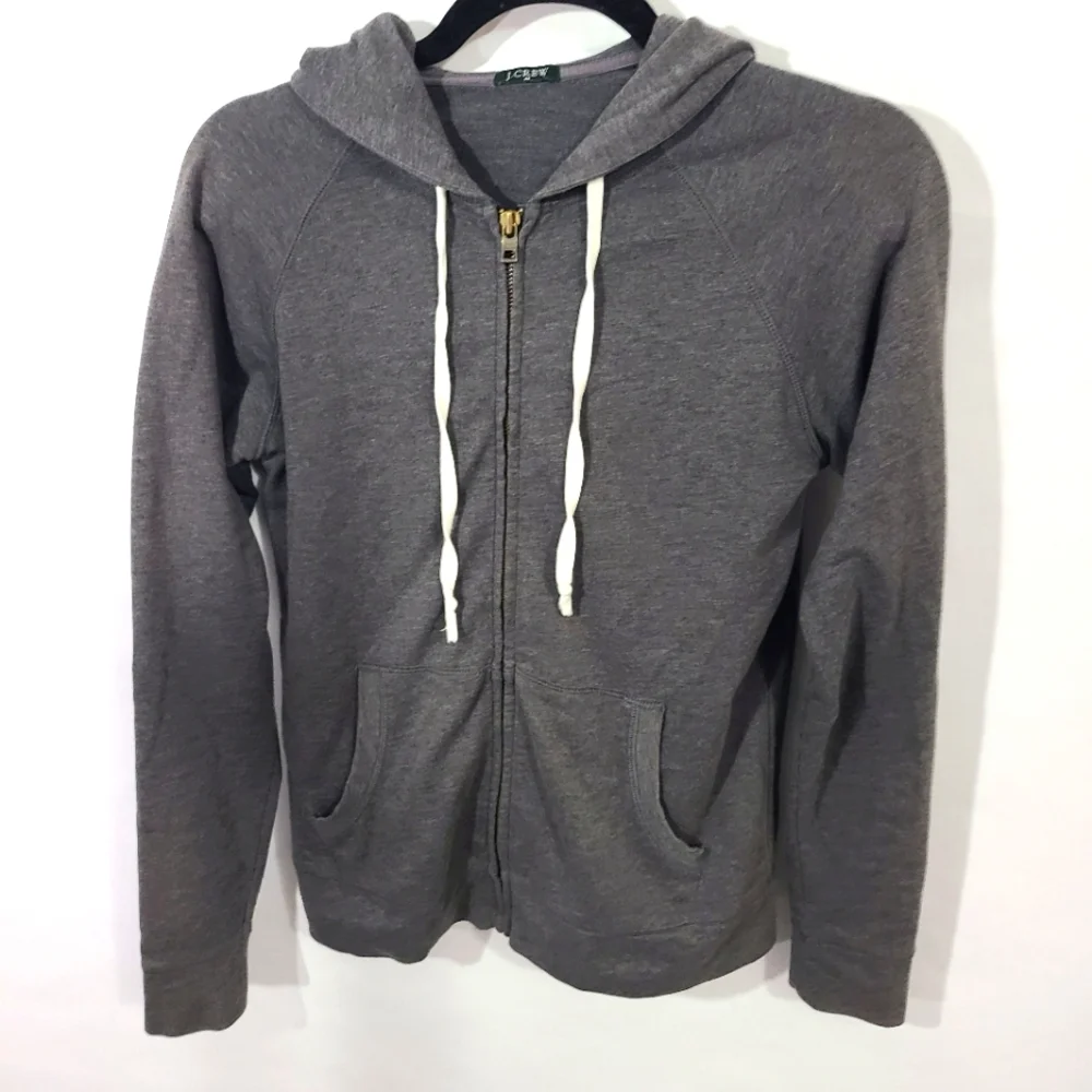 J. Crew Full Zip Long Sleeve Hoodie XS Gray Sweatshirt Hoodie Unisex Outside